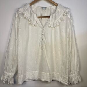 Sundance | White Eyelet Blouse with Ruffled Lace collar and Cuffs | XS |